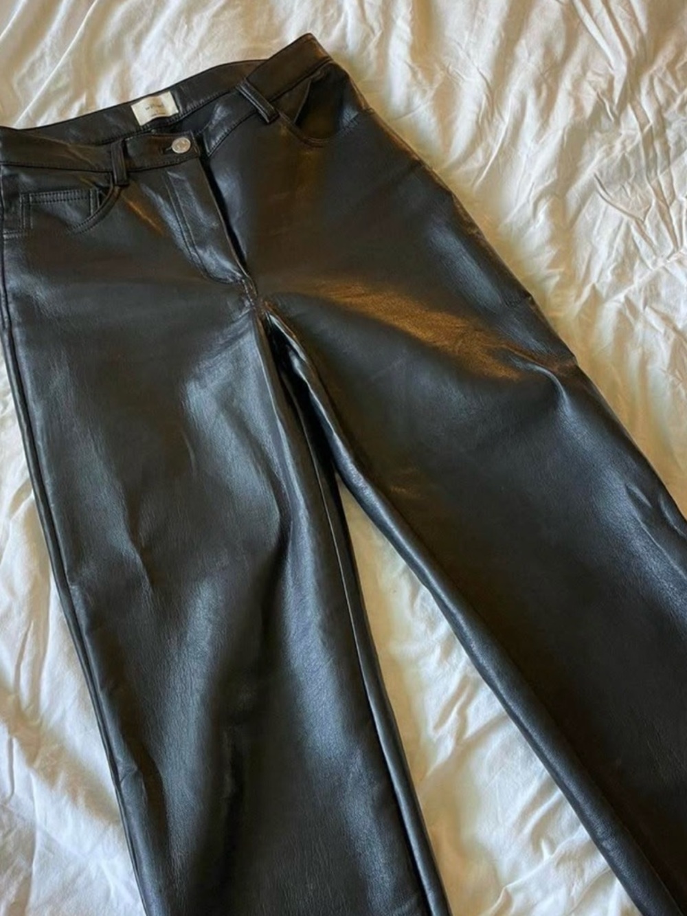 Black Faux Leather Straight-Leg Pants